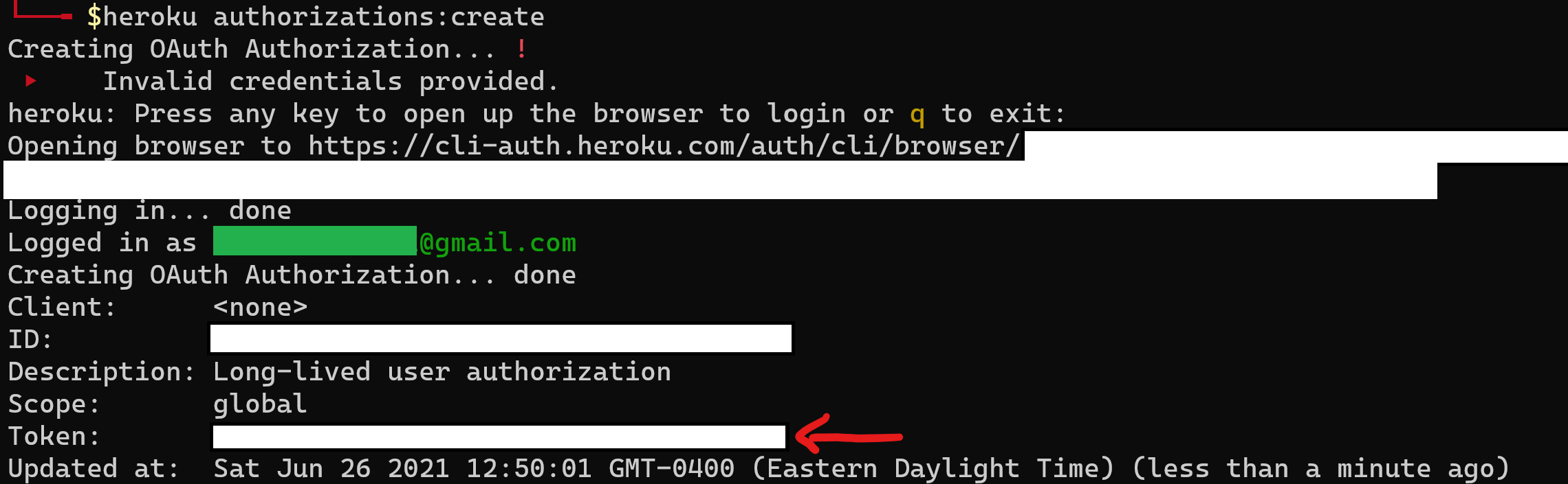 Generate a Heroku API token via Heroku CLI
